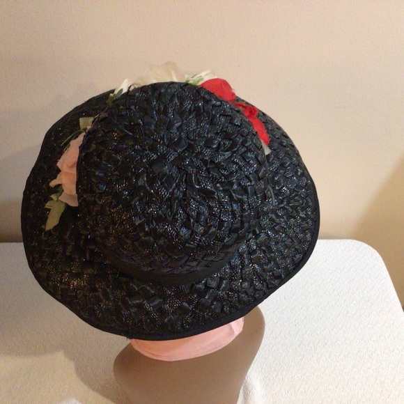 Ladies Rattan Black Vtg Hat - Picture 3 of 5